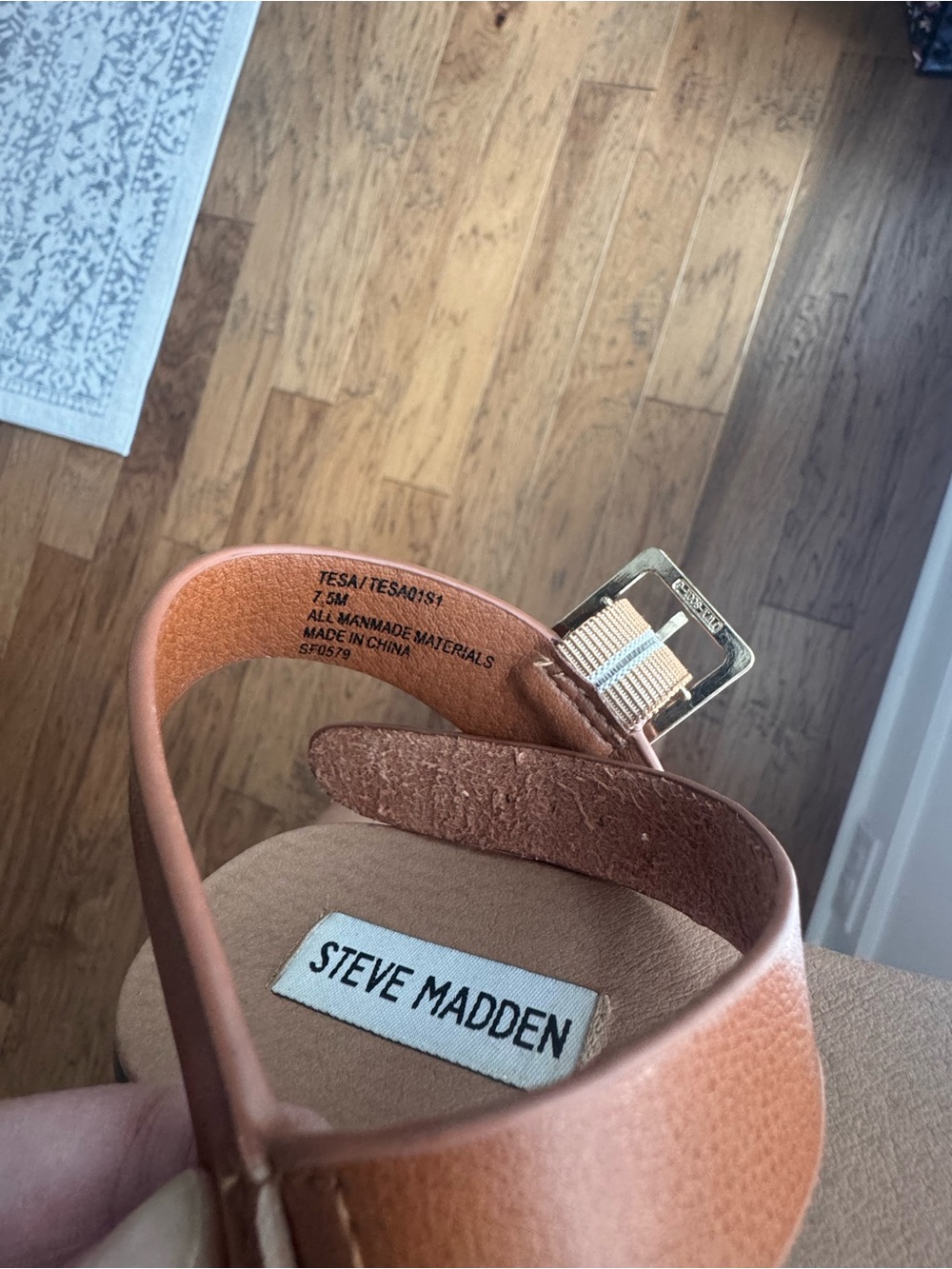 Steve Madden Tan Brown Leather Strap Sandals - Picture 4 of 5